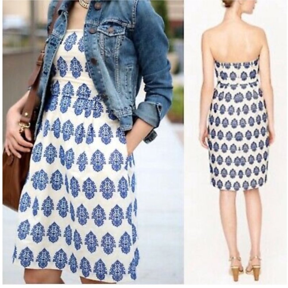 J. Crew Filagree Embroidered Strapless Dress